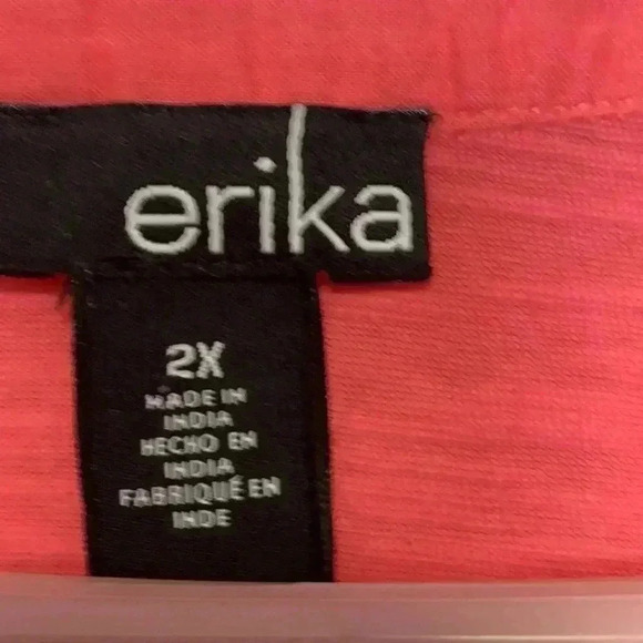 Erika 100% cotton, salmon pink, button down,3/4 sleeve embellished tunic - Picture 7 of 12